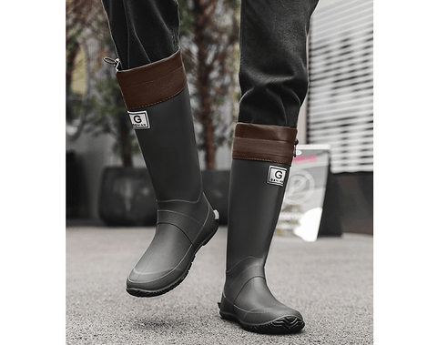 Darrahopens Fashion > Men's Fashion > Men's Casual Shoes 36# Black Foldable Knee-High Rain Boots - Packable Waterproof Non-Slip Wellies for Travel & Festivals