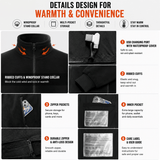 Darrahopens Fashion > Men's Fashion > Men's Coats & Jackets 3XL Size Winter USB Heated Windproof Soft Fleece Warm Jacket for Men and Women – 8 Zones Graphene & Carbon Fiber Fast Heating Coat with Front & Back Dual-Control Button and 3 Level Heating, Washable Design, Muti Pockets, Ribbed Cuff & Stand Collar