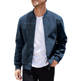 Darrahopens Fashion > Men's Fashion > Men's Coats & Jackets Men's Varsity Bomber Flight Jacket Breathable Windbreaker Zip Coat Faux Leather, Navy, S