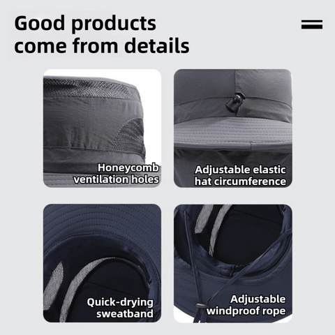 Darrahopens Fashion > Men's Fashion > Men's Hats & Caps 2-Pack Dark Blue Men's Adjustable Sun Protection Hat - Wide Brim, Deep Crown, Quick Dry Breathable Sun Cap with Neck Flap for Hiking & Outdoors