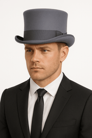 Darrahopens Fashion > Men's Fashion > Men's Hats & Caps 5.5" Premium Australian Wool Felt Top Hat w/ Satin Lining Mad Hatter Magician Tuxedo in Grey