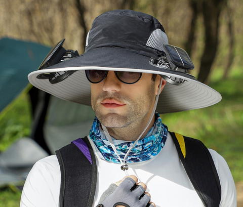 Darrahopens Fashion > Men's Fashion > Men's Hats & Caps Black Dual Solar Fan Hat with Rechargeable Battery - Wide Brim UPF 50+ Sun Protection Bucket Hat for Fishing & Outdoor Work