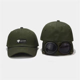 Darrahopens Fashion > Men's Fashion > Men's Hats & Caps Black Stylish Aviator Goggle Baseball Cap - Unisex Outdoor Cotton Sun Hat
