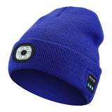 Darrahopens Fashion > Men's Fashion > Men's Hats & Caps Blue Wireless Bluetooth Beanie Hat with USB Rechargeable LED Headlight - Unisex Knit Cap for Running & Camping