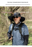 Darrahopens Fashion > Men's Fashion > Men's Hats & Caps Dual Solar Fan Hat with Rechargeable Battery - Wide Brim UPF 50+ Sun Protection Bucket Hat - Green Ink Pattern for Fishing & Camping