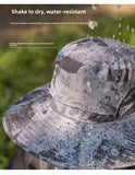 Darrahopens Fashion > Men's Fashion > Men's Hats & Caps Dual Solar Fan Hat with Rechargeable Battery - Wide Brim UPF 50+ Sun Protection Bucket Hat - Khaki Ink Pattern for Fishing & Camping