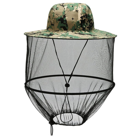 Darrahopens Fashion > Men's Fashion > Men's Hats & Caps Green camouflage Outdoor Fishing Hat with Mesh Head Net Sun Protection Bucket Cap Anti-Mosquito Fly Guard for Gardening Hiking & Beekeeping