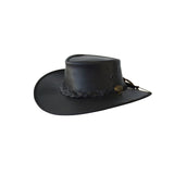 Darrahopens Fashion > Men's Fashion > Men's Hats & Caps Jacaru Boundary Rider Bovine Cow Leather Hat Chinstrap Side Snaps - Black In Australia - Darrahopens
