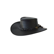 Darrahopens Fashion > Men's Fashion > Men's Hats & Caps Jacaru Boundary Rider Bovine Cow Leather Hat Chinstrap Side Snaps - Black In Australia - Darrahopens