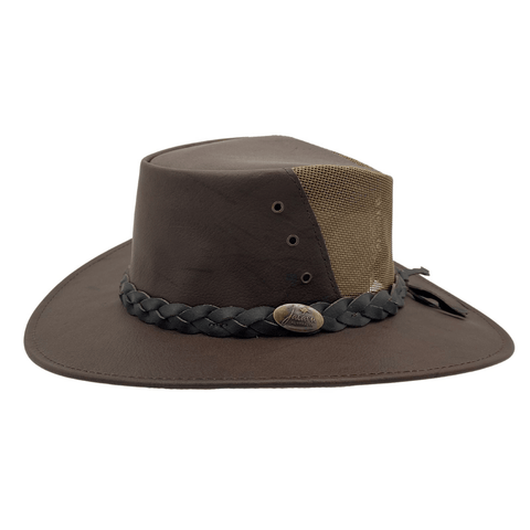 Darrahopens Fashion > Men's Fashion > Men's Hats & Caps JACARU Full Grain Kangaroo Leather Breeze Cooler Hat Oil Skin Mesh Vent Outback - Brown In Australia - Darrahopens