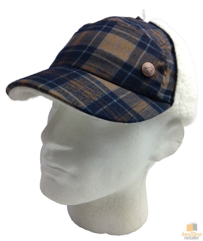 Darrahopens Fashion > Men's Fashion > Men's Hats & Caps KANGOL Plaid Supre Ushanka Sherpa Chullo Lined Hat Warm Winter Ear Trapper Flying - Navy/Khaki - S/M