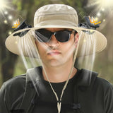 Darrahopens Fashion > Men's Fashion > Men's Hats & Caps khaki Outdoor Sun Hat with Solar Fan Wide Brim 12cm - Rechargeable Cooling Cap for Fishing Hiking & Gardening - Adjustable 56-60cm
