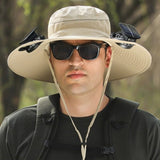 Darrahopens Fashion > Men's Fashion > Men's Hats & Caps khaki Outdoor Sun Hat with Solar Fan Wide Brim 12cm - Rechargeable Cooling Cap for Fishing Hiking & Gardening - Adjustable 56-60cm