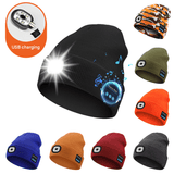 Darrahopens Fashion > Men's Fashion > Men's Hats & Caps Navy blue Wireless Bluetooth Beanie Hat with USB Rechargeable LED Headlight - Unisex Knit Cap for Running & Camping