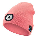 Darrahopens Fashion > Men's Fashion > Men's Hats & Caps Pink Wireless Bluetooth Beanie Hat with USB Rechargeable LED Headlight - Unisex Knit Cap for Running & Camping