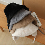 Darrahopens Fashion > Men's Fashion > Men's Hats & Caps Plush Bucket Hat with Ear Flaps ,Warm Furry Winter Hat in Grey-One size (54-59cm) adjustable