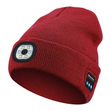 Darrahopens Fashion > Men's Fashion > Men's Hats & Caps Red Wireless Bluetooth Beanie Hat with USB Rechargeable LED Headlight - Unisex Knit Cap for Running & Camping