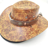 Darrahopens Fashion > Men's Fashion > Men's Hats & Caps Retro Western Cowboy Hat Khaki Distressed Crackle Finish Bull Head Emblem Wide Brim Sun Protection Outback Bush Hat for Men Women L 58-60cm