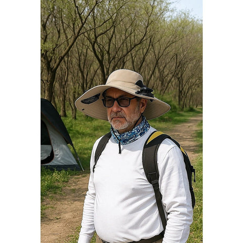 Darrahopens Fashion > Men's Fashion > Men's Hats & Caps Solar & USB Powered Cooling Hat with Dual Fan – Khaki Outdoor Sun Hat