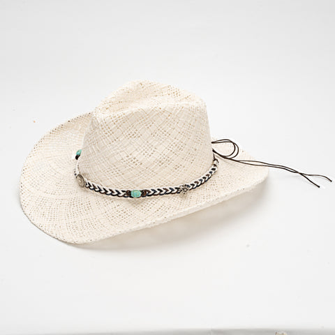 Darrahopens Fashion > Men's Fashion > Men's Hats & Caps White Handmade Straw Cowboy Hat, Summer Sun Hat, Outdoor Sun Protection, Fits Head Size 58-59cm