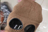 Winter Ski Hat with Goggles - Thermal Knit Beanie for Men & Women - Khaki