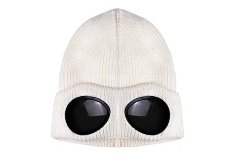 Winter Ski Hat with Goggles - Thermal Knit Beanie for Men & Women - White