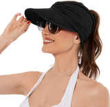 Darrahopens Fashion > Men's Fashion > Men's Hats & Caps Women's UPF 50+ UV Protection Sun Visor Hat |  That Girl Aesthetic High Ponytail Wide Brim Hat | Birthday Gift for Her Beach Golf Hiking Outdoor Daily Casual WearBlack