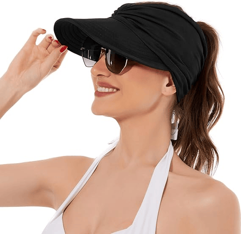 Darrahopens Fashion > Men's Fashion > Men's Hats & Caps Women's UPF 50+ UV Protection Sun Visor Hat |  That Girl Aesthetic High Ponytail Wide Brim Hat | Birthday Gift for Her Beach Golf Hiking Outdoor Daily Casual WearBlack