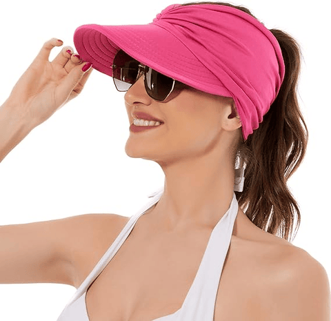 Darrahopens Fashion > Men's Fashion > Men's Hats & Caps Women's UPF 50+ UV Protection Sun Visor Hat |  That Girl Aesthetic High Ponytail Wide Brim Hat | Birthday Gift for Her Beach Golf Hiking Outdoor Daily Casual WearRose Red