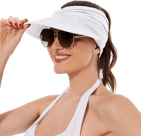 Darrahopens Fashion > Men's Fashion > Men's Hats & Caps Women's UPF 50+ UV Protection Sun Visor Hat |  That Girl Aesthetic High Ponytail Wide Brim Hat | Birthday Gift for Her Beach Golf Hiking Outdoor Daily Casual WearWhite