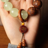 Darrahopens Fashion > Men's Fashion > Men's Jewellery 1pc Classic 12-bead 20mm Handmade Wooden Carved "Fu" Pendant Bracelet, Unisex Beaded Bracelet, Buddhist Mala Beads Prayer Bracelet