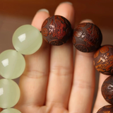 Darrahopens Fashion > Men's Fashion > Men's Jewellery 1pc Classic 12-bead 20mm Handmade Wooden Carved "Fu" Pendant Bracelet, Unisex Beaded Bracelet, Buddhist Mala Beads Prayer Bracelet