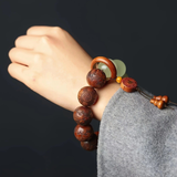 Darrahopens Fashion > Men's Fashion > Men's Jewellery 1pc Classic 12-bead 20mm Handmade Wooden Carved "Fu" Pendant Bracelet, Unisex Beaded Bracelet, Buddhist Mala Beads Prayer Bracelet