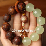Darrahopens Fashion > Men's Fashion > Men's Jewellery 1pc Classic 12-bead 20mm Handmade Wooden Carved "Fu" Pendant Bracelet, Unisex Beaded Bracelet, Buddhist Mala Beads Prayer Bracelet