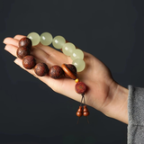 Darrahopens Fashion > Men's Fashion > Men's Jewellery 1pc Classic 12-bead 20mm Handmade Wooden Carved "Fu" Pendant Bracelet, Unisex Beaded Bracelet, Buddhist Mala Beads Prayer Bracelet