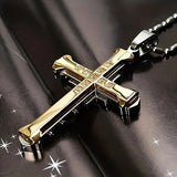 Darrahopens Fashion > Men's Fashion > Men's Jewellery 2PCS Luxurious Rhinestone Cross Necklace, Unisex, Guarding Faith with Cool Shine for Holidays and Daily Wear.black