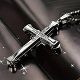 Darrahopens Fashion > Men's Fashion > Men's Jewellery 2PCS  Luxurious Rhinestone Cross Necklace, Unisex, Guarding Faith with Cool Shine for Holidays and Daily Wear.silver