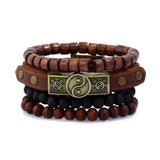 Darrahopens Fashion > Men's Fashion > Men's Jewellery 4-pack handmade leather bracelets for men with wooden beads, brown - Compatible with iPhone brown