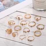 Darrahopens Fashion > Men's Fashion > Men's Jewellery Gold Hollow Stackable Joint Ring Set 15 PCS Various Styles Versatile Womens