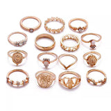 Darrahopens Fashion > Men's Fashion > Men's Jewellery Gold Hollow Stackable Joint Ring Set 15 PCS Various Styles Versatile Womens