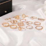 Darrahopens Fashion > Men's Fashion > Men's Jewellery Gold Hollow Stackable Joint Ring Set 15 PCS Various Styles Versatile Womens