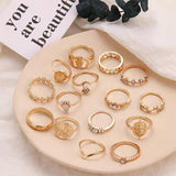 Darrahopens Fashion > Men's Fashion > Men's Jewellery Gold Hollow Stackable Joint Ring Set 15 PCS Various Styles Versatile Womens