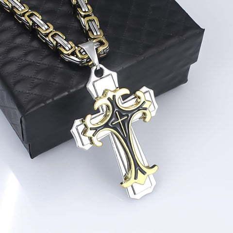 Darrahopens Fashion > Men's Fashion > Men's Jewellery golden Men's Vintage Flat Handmade Necklace with Multi-layered Stainless Steel Pendant Jewelry Accessory.