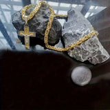 Darrahopens Fashion > Men's Fashion > Men's Jewellery golden Trendy Gold-Plated Cross Men's Pendant, paired with a Cuban chain—a bold, personal expression of faith.