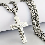 Darrahopens Fashion > Men's Fashion > Men's Jewellery golden Trendy Gold-Plated Cross Men's Pendant, paired with a Cuban chain—a bold, personal expression of faith.
