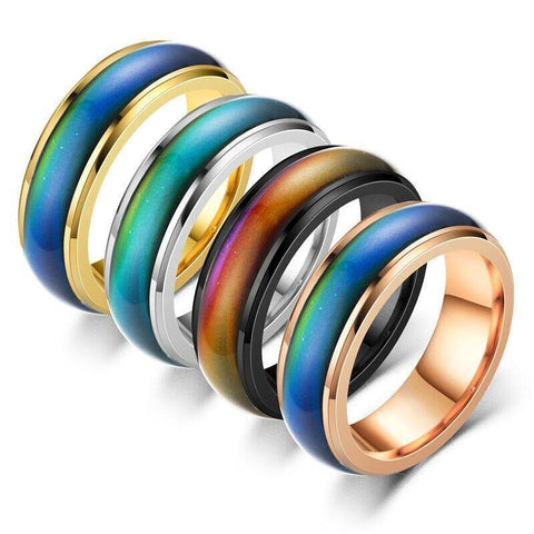 Darrahopens Fashion > Men's Fashion > Men's Jewellery Mood Colour Changing Ring Temperature Sensitive Stainless Steel US Size 8 - Gold