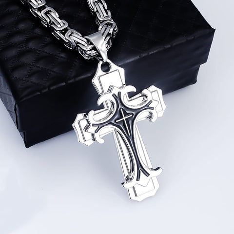 Darrahopens Fashion > Men's Fashion > Men's Jewellery silver  Men's Vintage Flat Handmade Necklace with Multi-layered Stainless Steel Pendant Jewelry Accessory.
