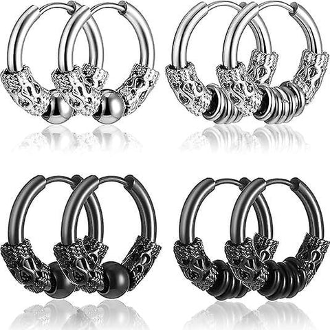 Darrahopens Fashion > Men's Fashion > Men's Jewellery Titanium Steel Hoop Earrings 14mm Men's Black Silver Punk Rock Style