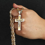 Darrahopens Fashion > Men's Fashion > Men's Jewellery Trendy Gold-Plated Cross Men's Pendant, paired with a Cuban chain—a bold, personal expression of faith.（Gold+silver）