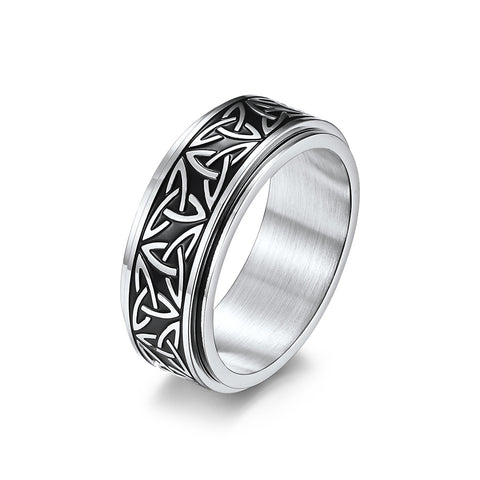 Darrahopens Fashion > Men's Fashion > Men's Jewellery Viking Titanium Steel Rotatable Triangle Knot Ring Hand Forged for Men Women